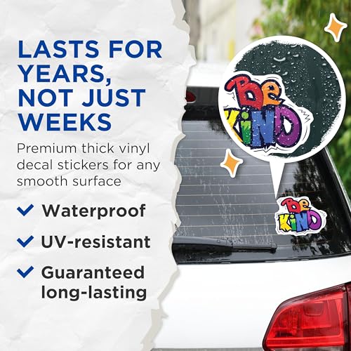 (2 Pack) Be Kind Stickers - Motivational Quote Stickers - Colorful Inspiration Stickers - 5" On Longest Side - Sticks to Smooth Flat Surfaces - Made in USA - BMCS4699