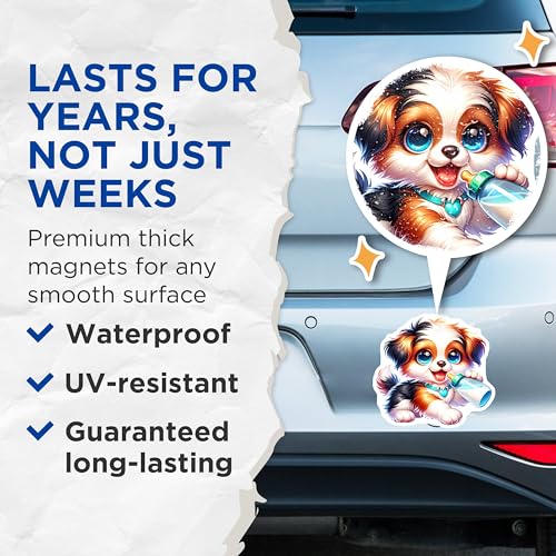 (2 Pack) Cute Puppy Illustration Magnet - Adorable Animal Art - 5" On Longest Side - Sticks to Smooth Flat Surfaces - Made in USA - MAG9595