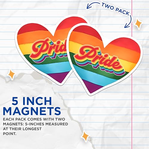 (2 Pack) Pride Heart Magnets - Rainbow Pride - 5" On Longest Side - for Cars, Fridges, Toolboxes - Made in USA - MAG8284