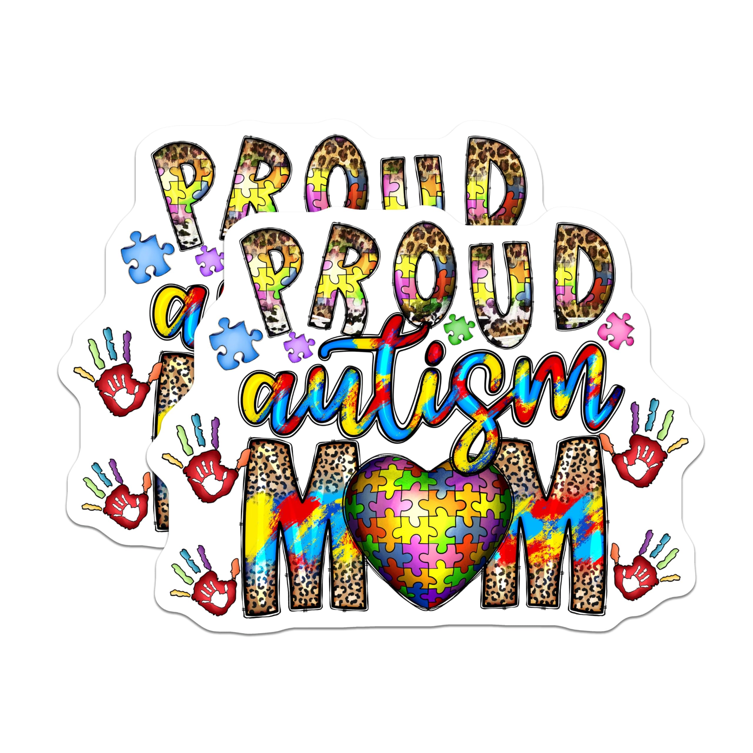 (2 Pack) Autism Awareness Magnets - Proud Autism Mom Supporter - Colorful Puzzle Piece Heart Handprint Design - 5 Inches On Longest Side - Thick Durable Magnet - Made in USA - MAG24617