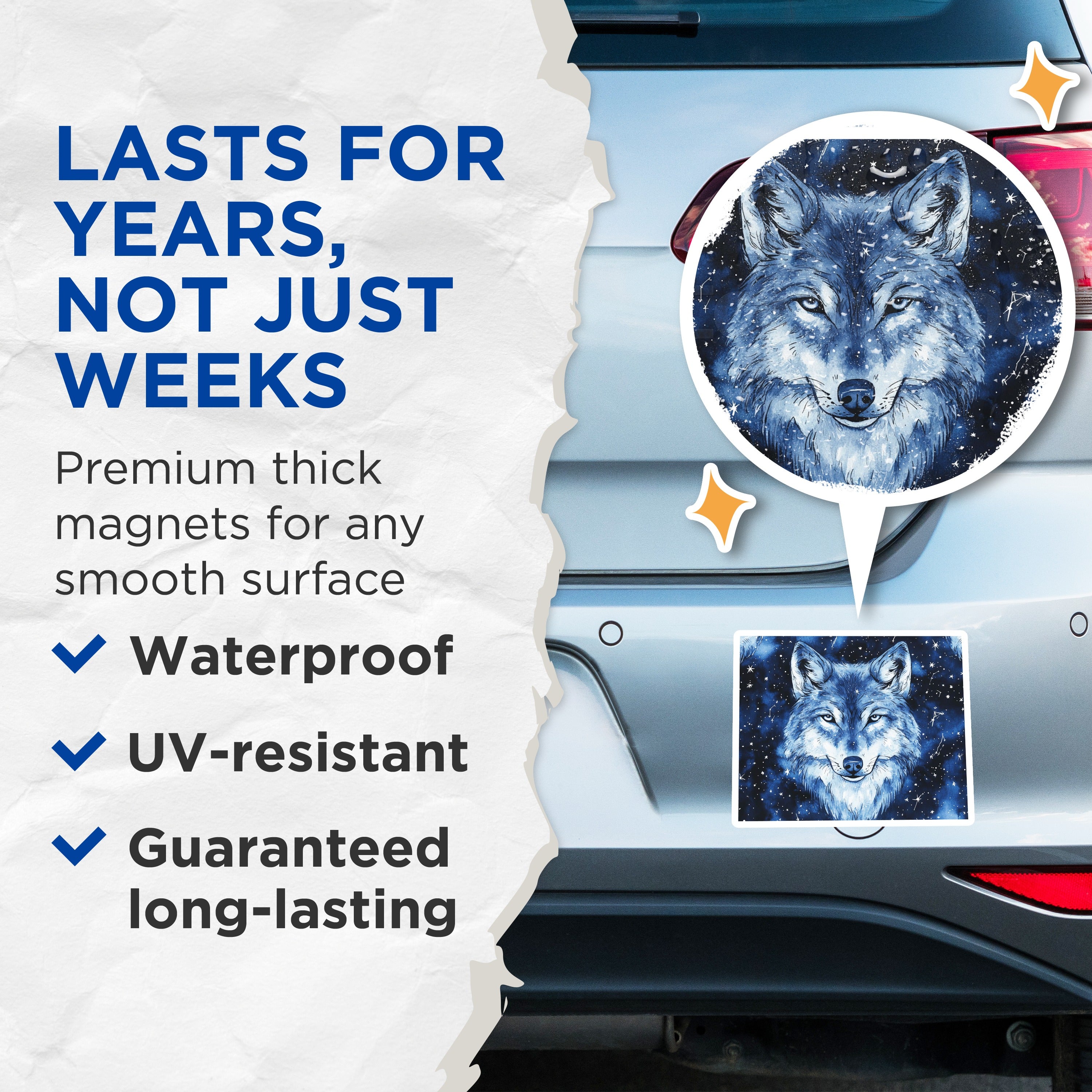 (2 Pack) Celestial Wolf Magnets - Night Sky Wolf Art - Cosmic Animal Decor Magnets - 5 Inches On Longest Side - Thick Durable Magnet - Made in USA - MAG38181