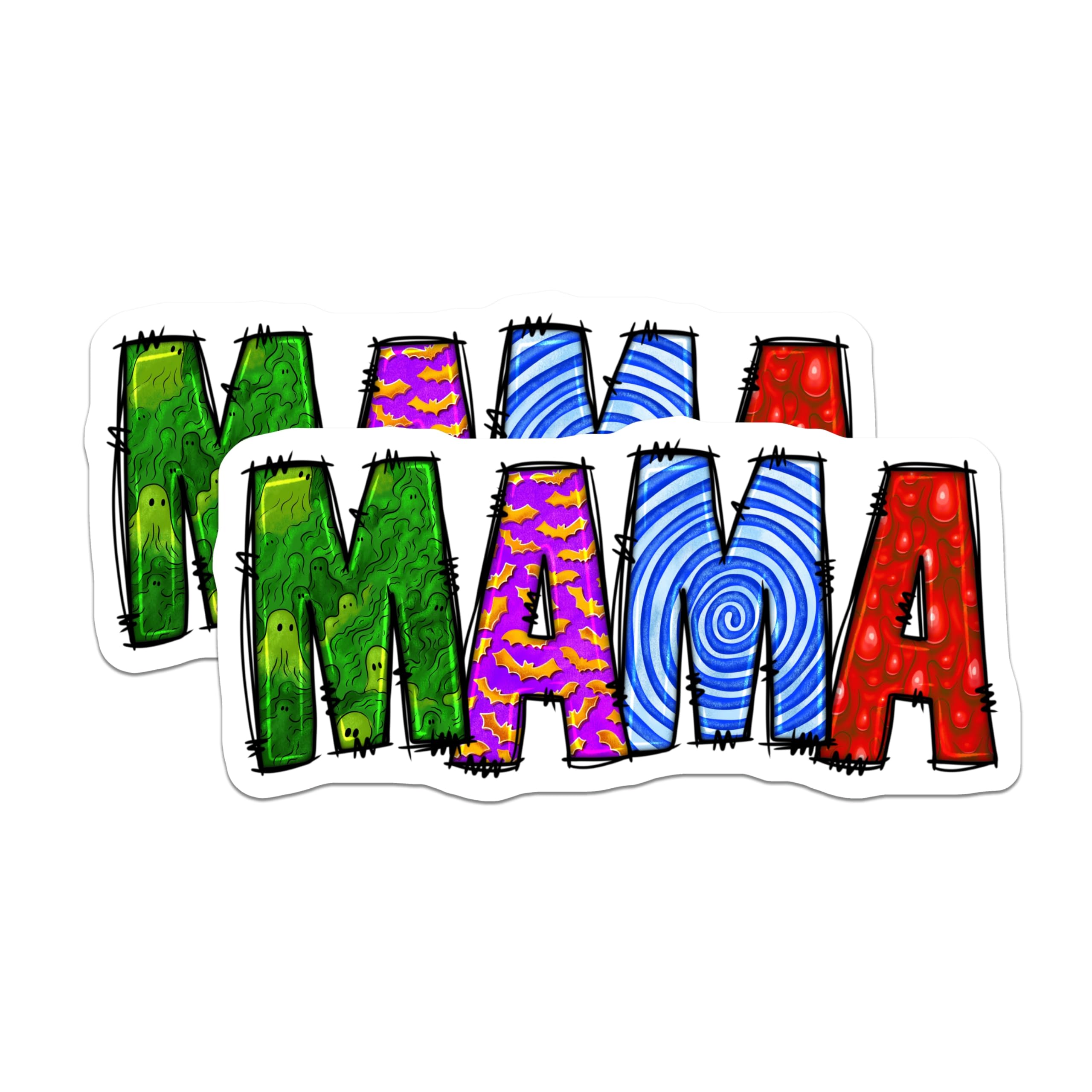 (2 Pack) Spooky Mama Magnets - Halloween Mom Refrigerator Decoration - Vibrant Ghost Bat Candy Slime Art - 5 Inches On Longest Side - Thick Durable Magnet - Made in USA - MAG24675