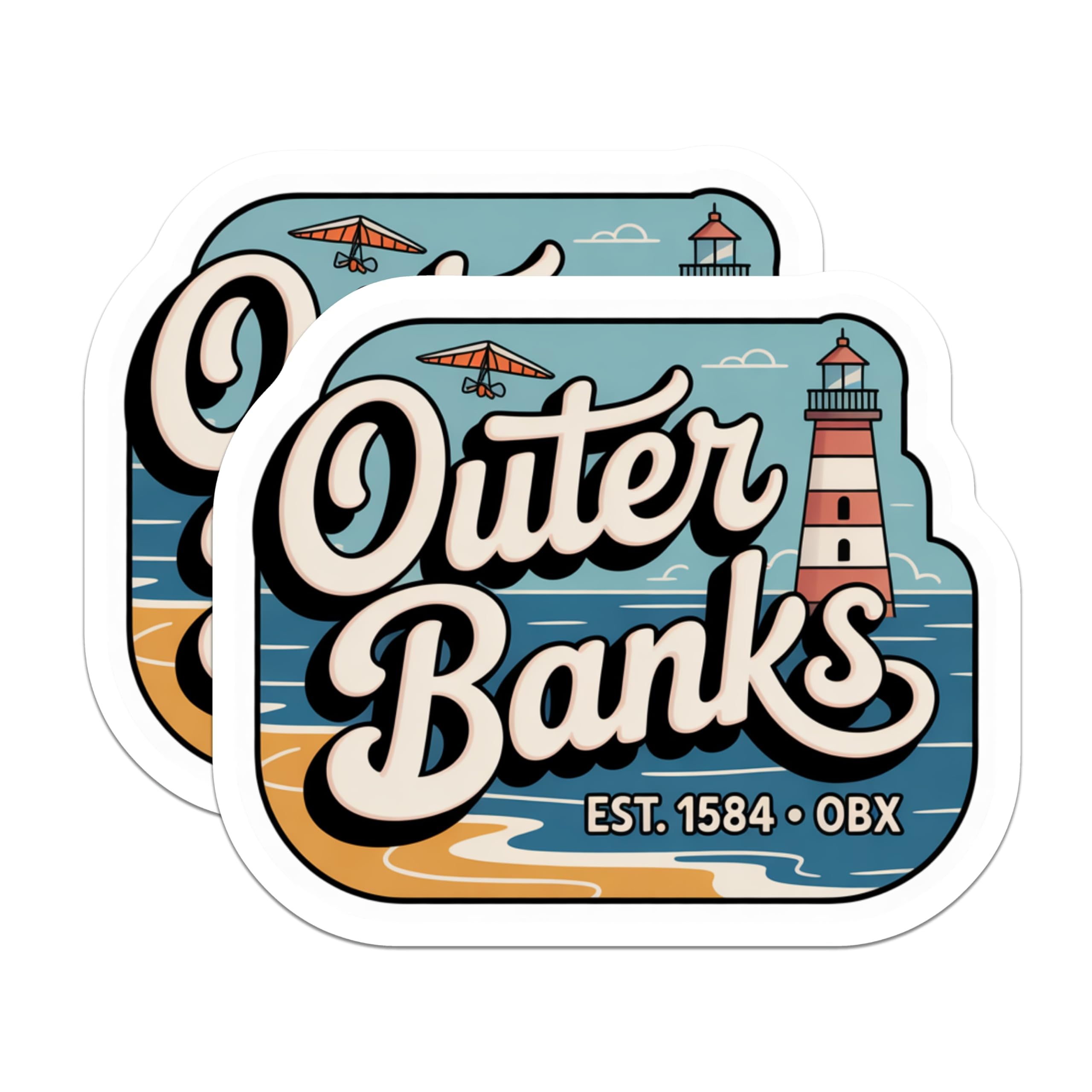 (2 Pack) Outer Banks Magnets - OBX Lighthouse - Hang Glider Decor - 5" On Longest Side - Premium Magnet - for Cars, Refrigerators, Toolboxes, Lockers - Made in USA - MAG17456