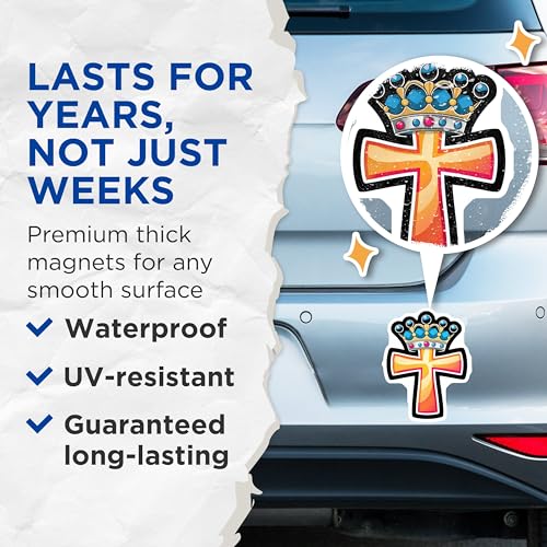 (2 Pack) Religious Crowned Cross Magnets - Christian Symbol - Inspirational Decor - Faith-Based Magnet - 5" On Longest Side - for Cars, Fridges, Toolboxes - Made in USA - MAG5614