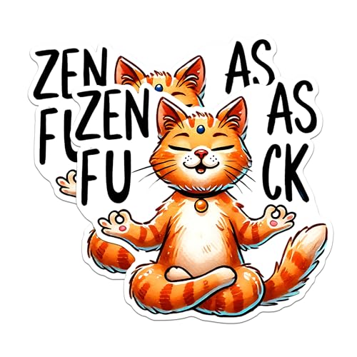 (2 Packs) Zen As F*** Stickers - Funny Sarcastic Humor Cat Lover Mom Meditating Decals - 5 Inches On Longest Side - Premium Vinyl Decal - Sticks to Any Smooth Flat Surface - Made in USA - BMCS2425