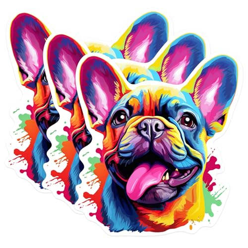 (3 Pack) French Bulldog Decals - Colorful Dog Stickers - Cute Laptop Decals - 3 Inches On Longest Side - Easy Peel & Apply - Made in USA - 3MCS0731