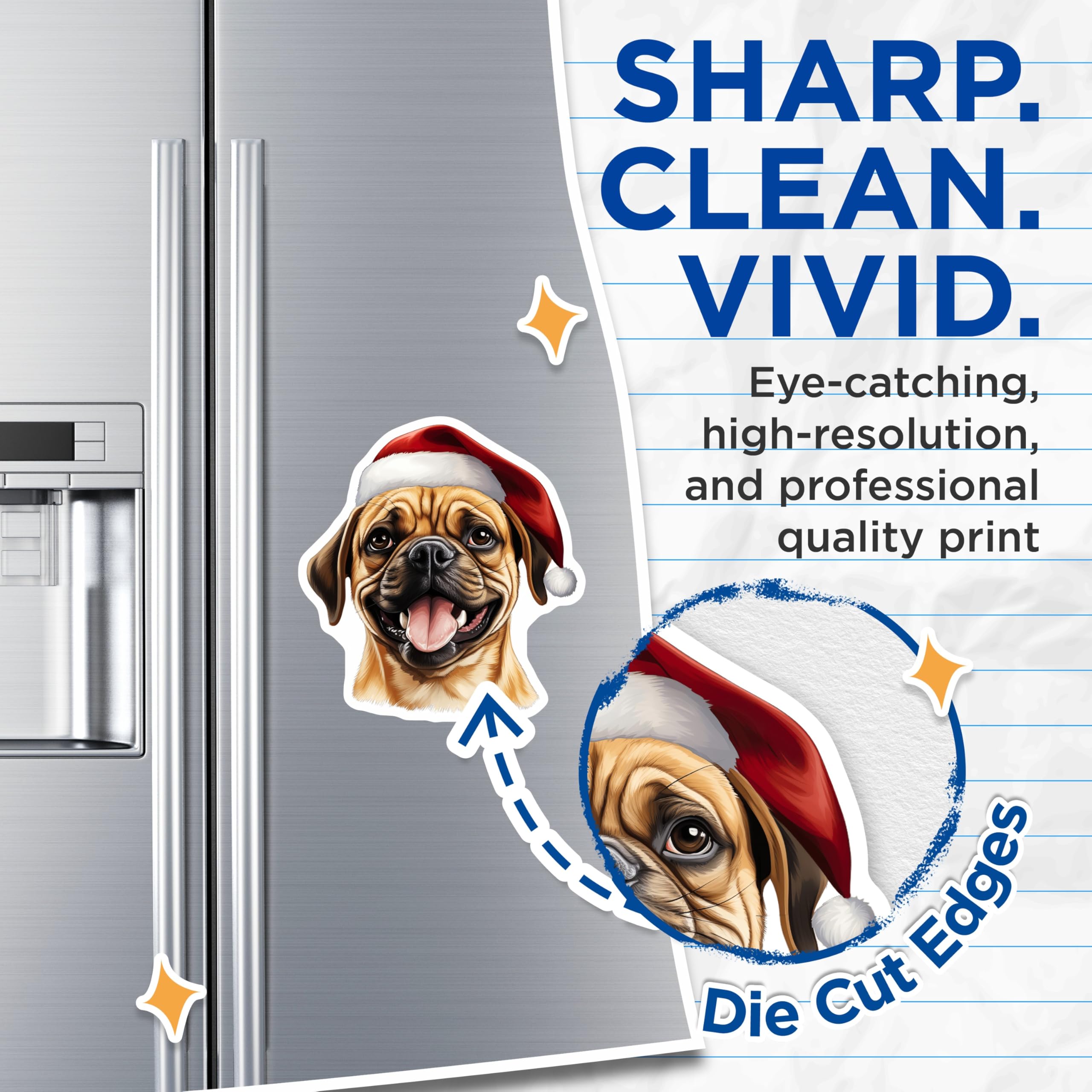 (2 Pack) Cute Santa Dog Magnets - Christmas Pet Fridge Decor - Happy Animal Holiday Decor - 5 Inches On Longest Side - Thick Durable Magnet - Made in USA - MAG30772