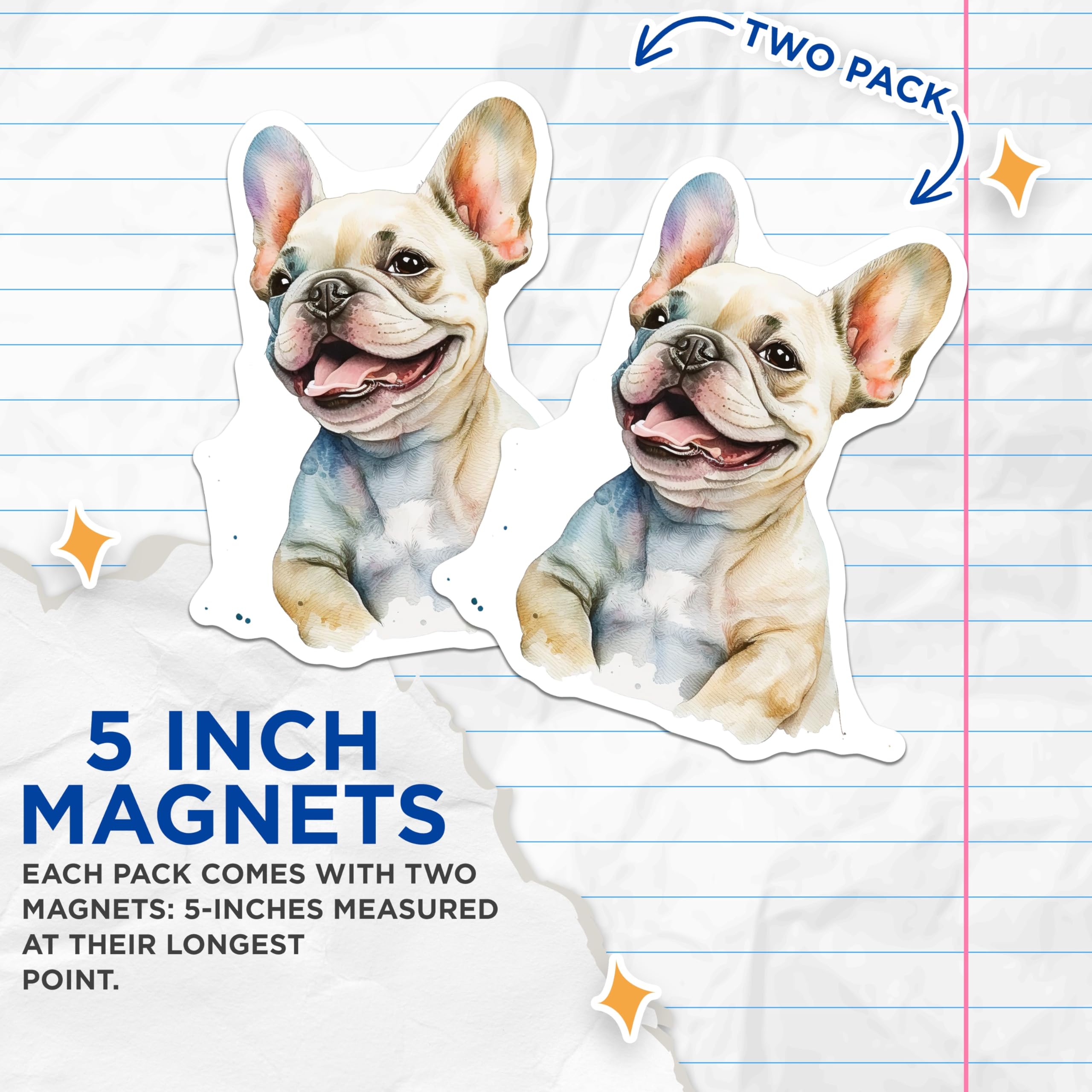 (2 Pack) French Bulldog Magnets - Cute Dog Magnets - Refrigerator Art - 5" On Longest Side - Premium Magnet - for Cars, Refrigerators, Toolboxes, Lockers - Made in USA - MAG15719