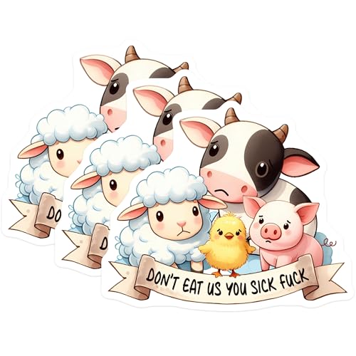(3 Pack) Vegan Decals - Animal Rights - Funny Laptop Stickers - 3 Inches On Longest Side - Easy Peel & Apply - Made in USA - 3MCS8447