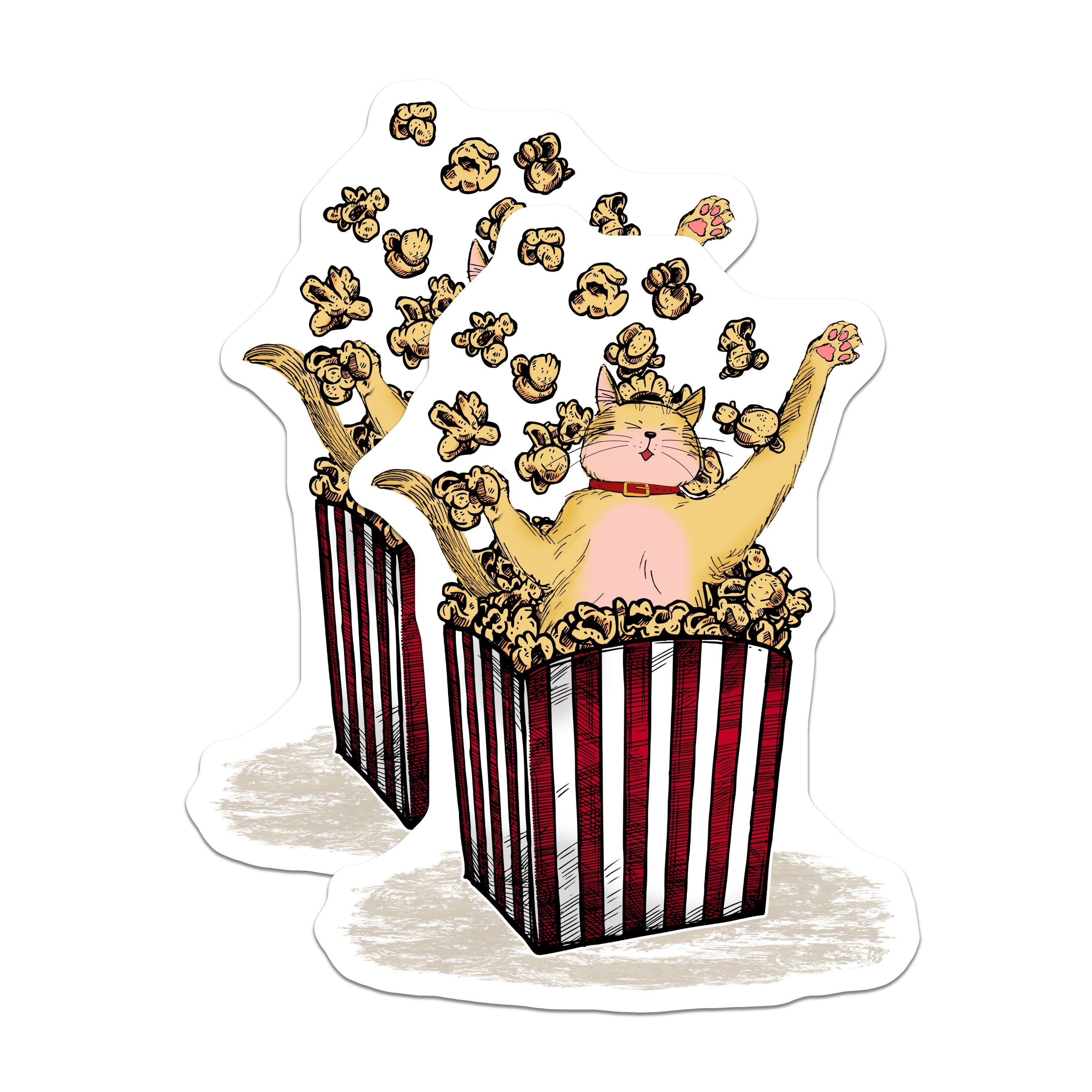 (2 Pack) Popcorn Cat Magnets - Funny Kitty Fridge Decor - Movie Night Accessory - Cat Lover Gift Ideas - 5 Inches On Longest Side - Thick Durable Magnet - Made in USA - MAG38790