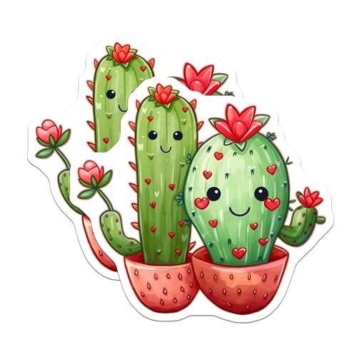 (2 Pack) Cute Cactus Stickers - Happy Kawaii Plants - Succulent Cacti Art Stickers - 5" On Longest Side - Sticks to Smooth Flat Surfaces - Made in USA - BMCS9592