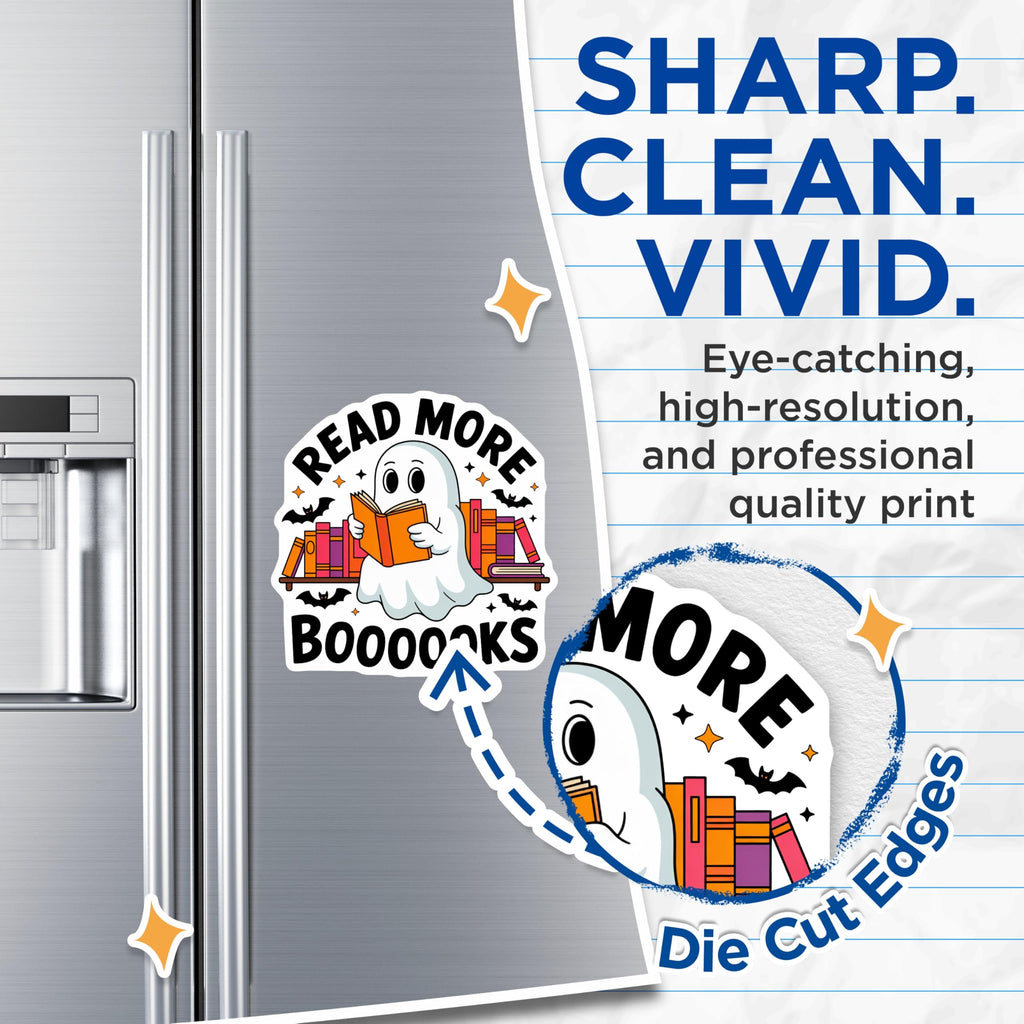 (2 Pack) Ghost Reading Books Magnets - Halloween Bookworm Decor - Spooky Literary Reader - Cute Ectoplasm Library Enthusiast - 5 Inches On Longest Side - Thick Durable Magnet - Made in USA - MAG19395