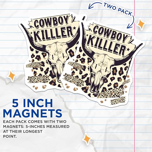 (2 Pack) Cowboy Killer Magnets - Western Decor - Skull Design - Wild West - Leopard Print - 5" On Longest Side - for Cars, Refrigerators, Toolboxes, Lockers - Made in USA BMCS3506