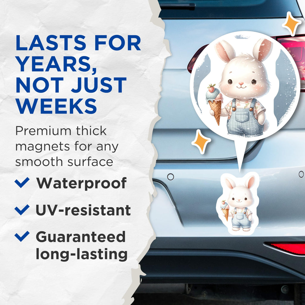 (2 Pack) Adorable Bunny Magnets - Sweet Ice Cream Rabbit Decor - Kawaii Kitchen Refrigerator Locker Appliance Accessory - 5 Inches On Longest Side - Thick Durable Magnet - Made in USA - MAG20784