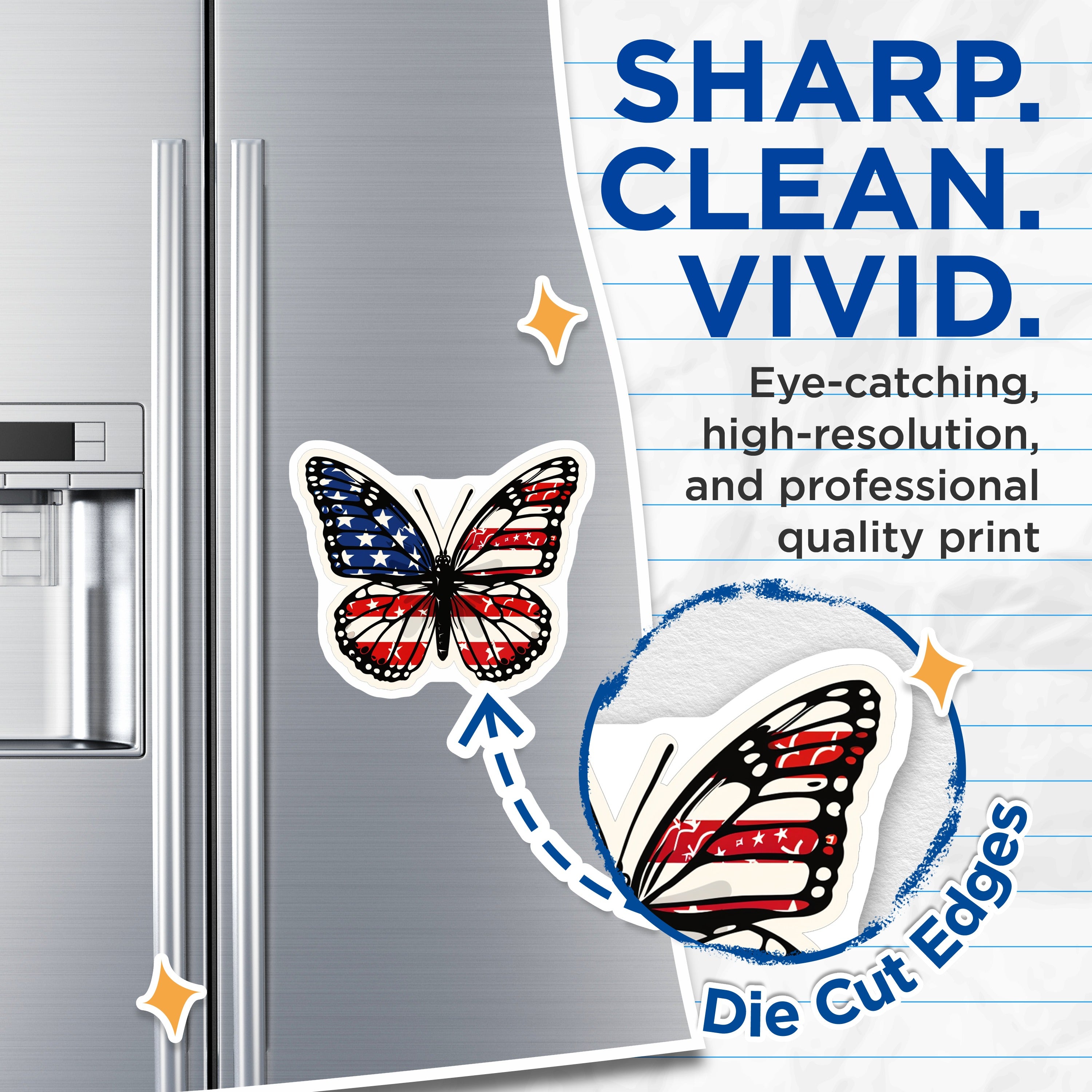 (2 Pack) American Flag Butterfly Magnets - Patriotic Monarch Decor - Freedom Symbol Car Fridge Locker Emblem for Veterans - 5 Inches On Longest Side - Thick Durable Magnet - Made in USA - MAG39919