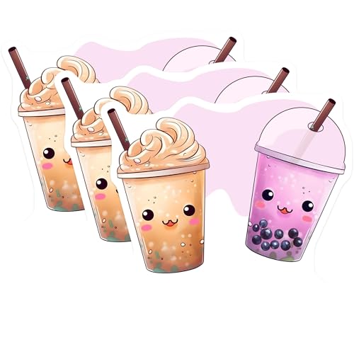 (3 Pack) Boba Decals - Latte Decal - Cute Drink Stickers - 3 Inches On Longest Side - Easy Peel & Apply - Made in USA - 3MCS6508
