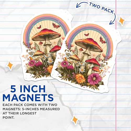 (2 Pack) Mushroom Magnets Magnets - Rainbow Mushroom Decor - 5" On Longest Side - Made in USA - Sticks to Refrigerators & Metal Surfaces - MAG8871