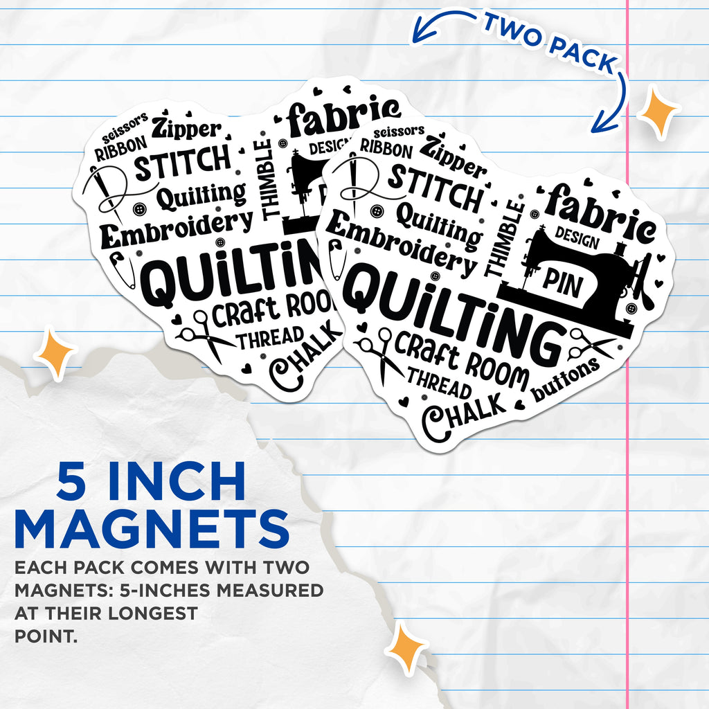 (2 Pack) Quilting Magnets - Sewing Enthusiast Decor - Craft Room Organization - 5 Inches On Longest Side - Thick Durable Magnet - Made in USA - MAG36956