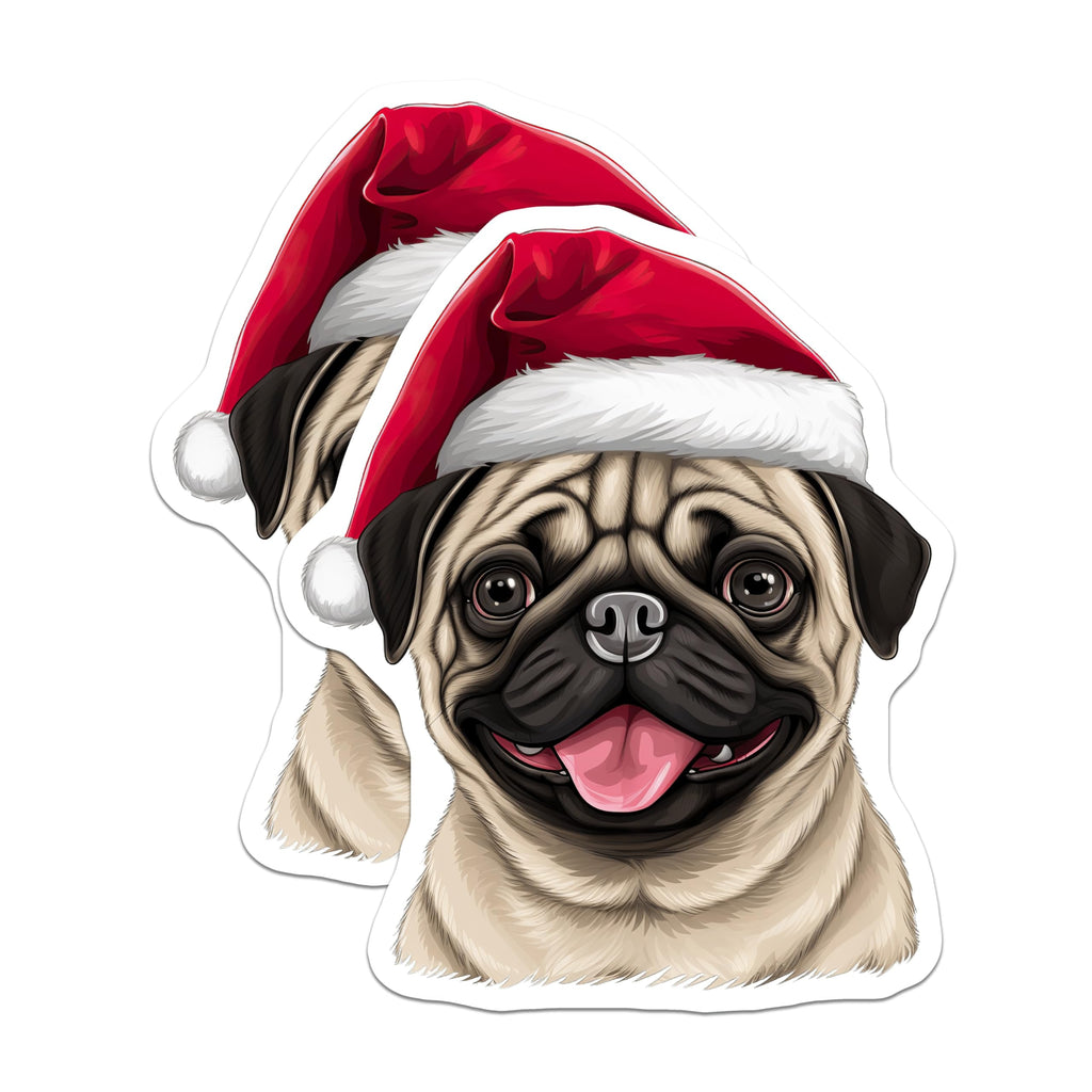 (2 Pack) Santa Pug Magnets - Christmas Dog Refrigerator Decor - Happy Holiday Pet Parent Accessory - 5 Inches On Longest Side - Thick Durable Magnet - Made in USA - MAG28757