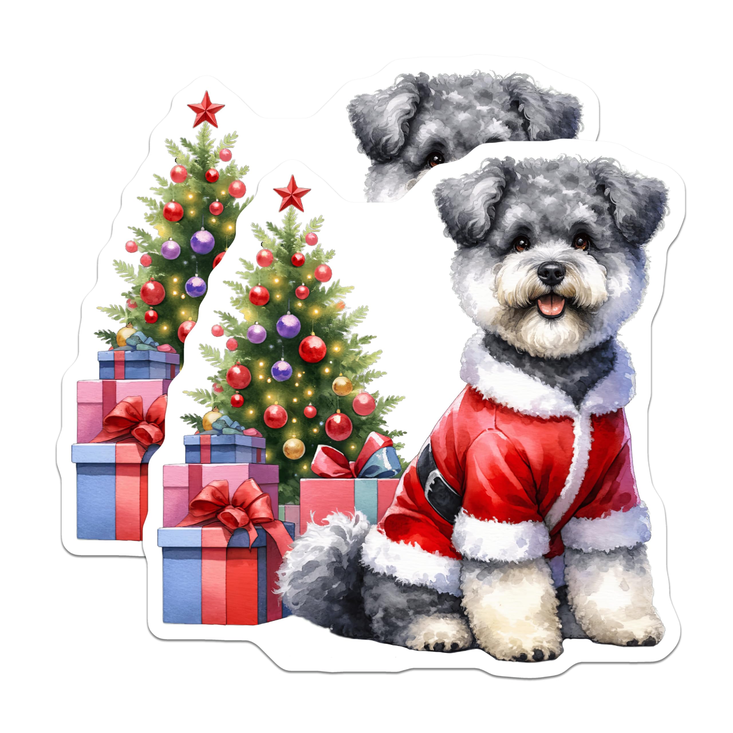 (2 Pack) Santa Schnauzer Dog Magnets - Christmas Tree Holiday Decor - Festive Pet Collectible - 5 Inches On Longest Side - Thick Durable Magnet - Made in USA - MAG23452