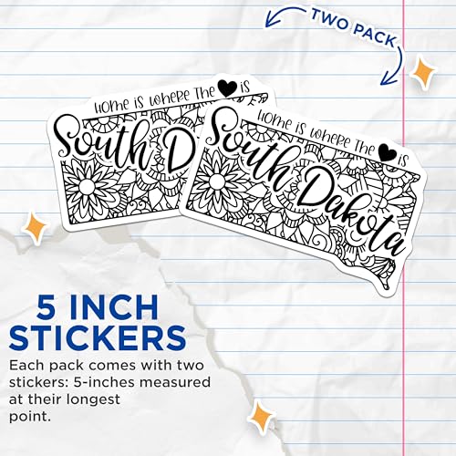 (2 Pack) South Dakota Stickers - Home is Where The Heart is - State Pride Decals - 5" On Longest Side - Sticks to Smooth Flat Surfaces - Made in USA - BMCS9092