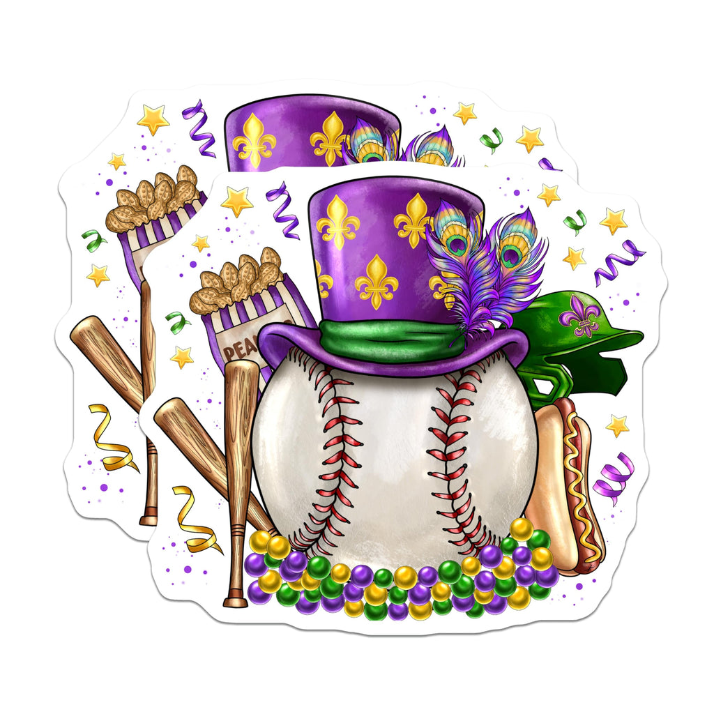 (2 Pack) Mardi Gras Baseball Magnets - New Orleans Sports Decor - Fat Tuesday Fan Refrigerator - 5 Inches On Longest Side - Thick Durable Magnet - Made in USA - MAG25521