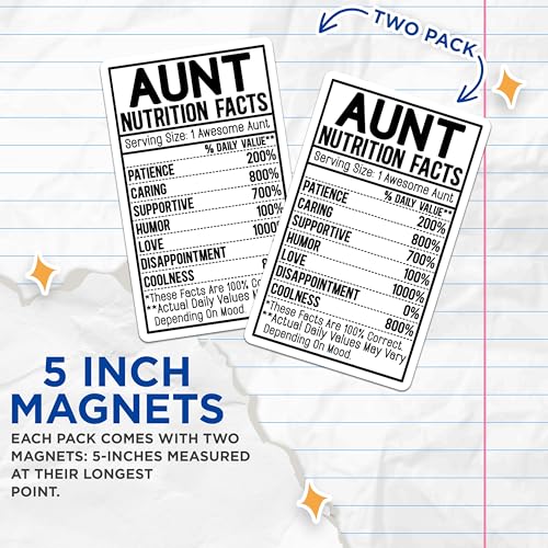 (2 Pack) Aunt Nutrition Facts Magnets - Funny Aunt Quote - Family Refrigerator - 5" On Longest Side - for Cars, Fridges, Toolboxes - Made in USA - MAG3813