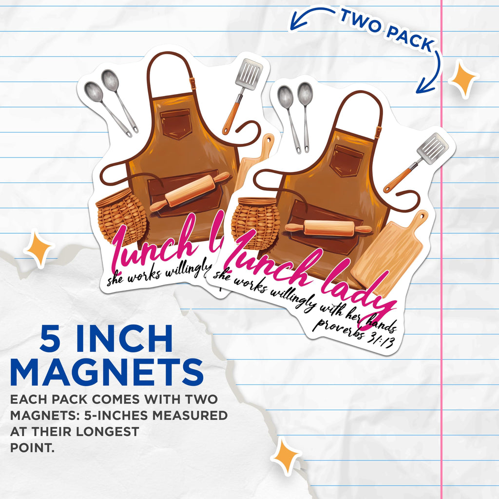 (2 Pack) Lunch Lady Magnets - School Cafeteria Staff - Proverbs Magnet Set- 5" On Longest Side - Sticks to Smooth Flat Surfaces - Made in USA - MAG12085