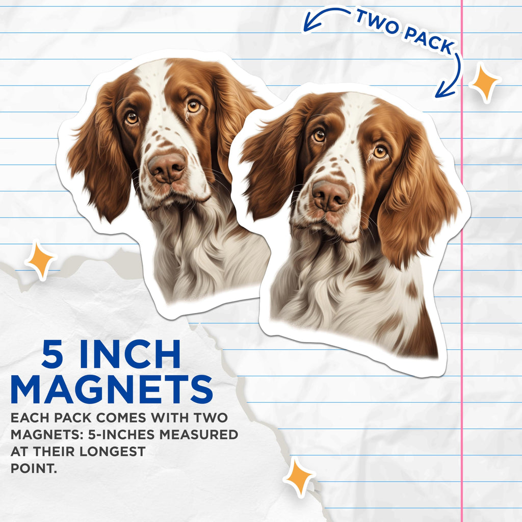 (2 Pack) English Springer Spaniel Magnets - Detailed Dog Portrait - Pet Owner Decor - Animal Lover Collectible - 5 Inches On Longest Side - Thick Durable Magnet - Made in USA - MAG23466