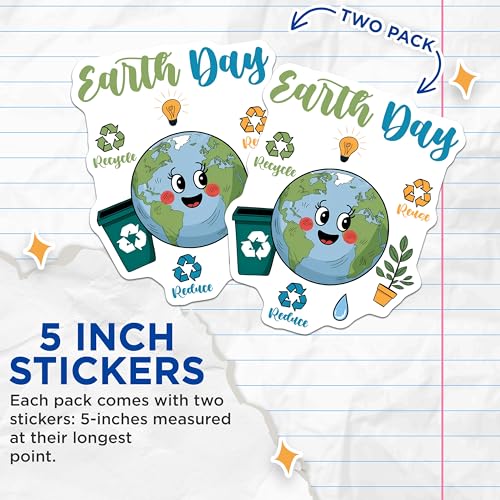 (2 Pack) Earth Day Stickers - Recycle Reuse Reduce - 5" On Longest Side - Sticks to Smooth Flat Surfaces - Made in USA - BMCS8442 - BMCS8442