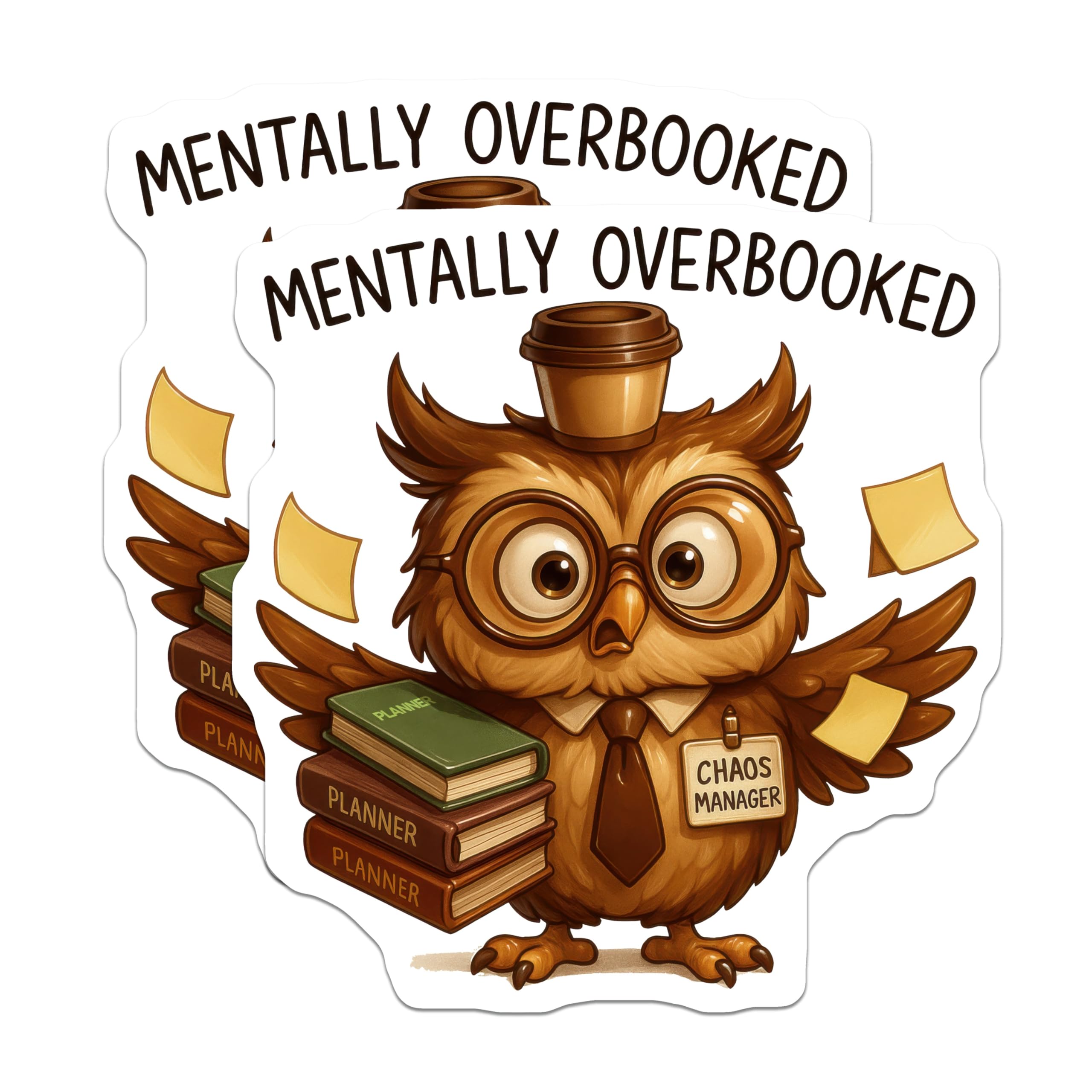 (2 Pack) Mentally Overbooked Owl Magnets - Chaos Manager Humor - Planner Coffee Office Refrigerator Decor - 5 Inches On Longest Side - Thick Durable Magnet - Made in USA - MAG22936