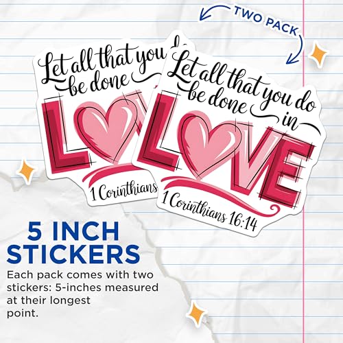 (2 Pack) Christian Quote Stickers - Inspirational Bible Verse Stickers - Faith Based Stickers - 5" On Longest Side - Sticks to Smooth Flat Surfaces - Made in USA - BMCS3962