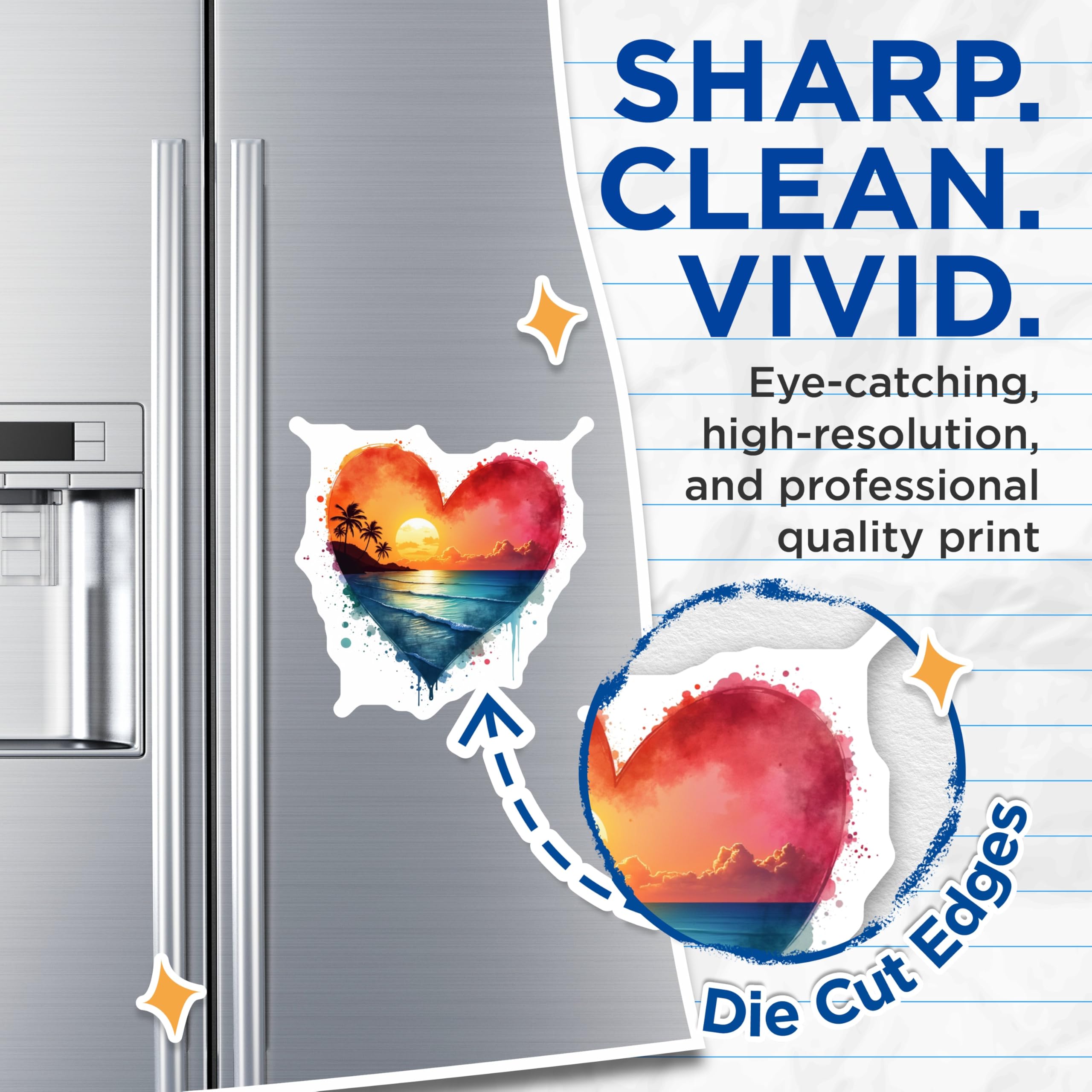 (2 Pack) Sunset Beach Magnets - Tropical Heart Decor - Ocean Scene Refrigerator Art - 5 Inches On Longest Side - Thick Durable Magnet - Made in USA - MAG25551