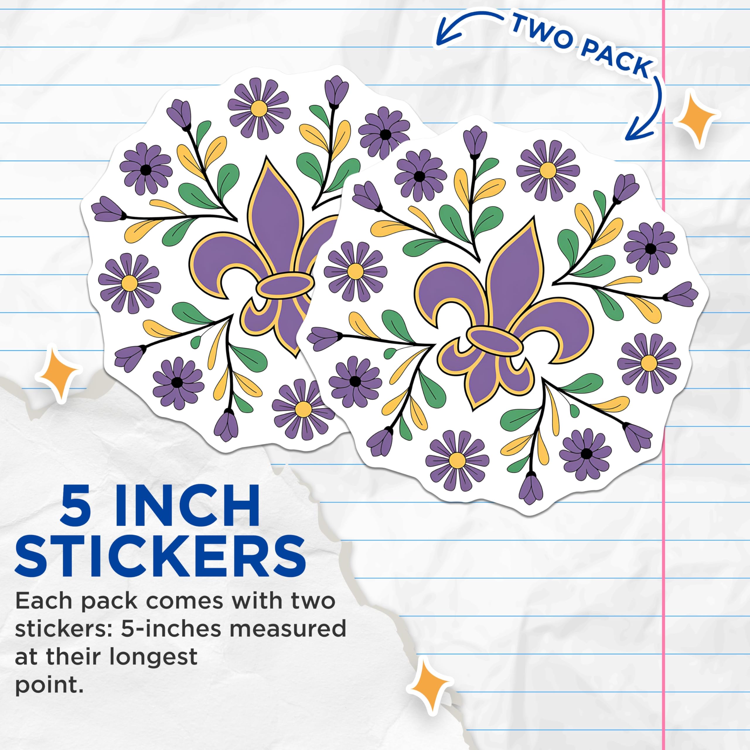 (2 Pack) Purple Fleur-de-Lis Stickers - Floral Design Stickers - Decorative Flower Stickers - 5" On Longest Side - Sticks to Smooth Flat Surfaces - Made in USA - BMCS3906