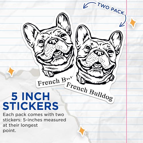 (2 Pack) French Bulldog Stickers - Cute Dog Stickers - Animal Lover Decal - 5" On Longest Side - Sticks to Smooth Flat Surfaces - Made in USA - BMCS4013