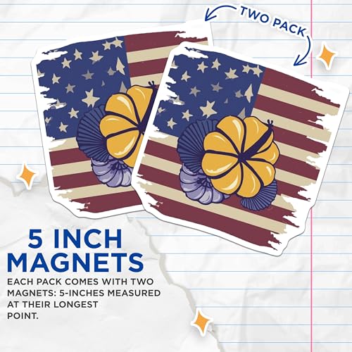 (2 Pack) Pumpkin Patriotic Magnets Magnets - 5" On Longest Side - Made in USA - Sticks to Refrigerators & Metal Surfaces - MAG8981