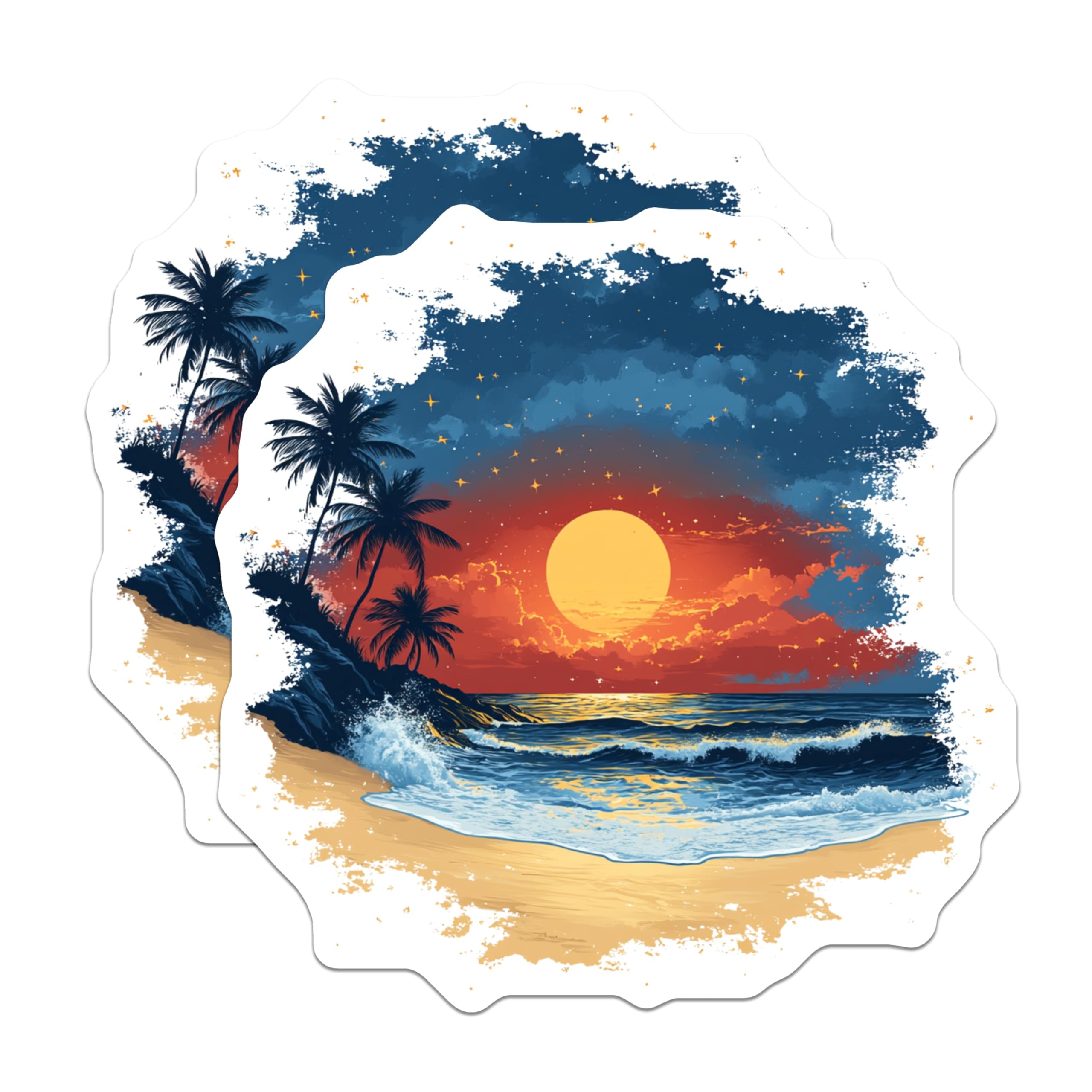 (2 Pack) Tropical Sunset Magnets - Beach Ocean Waves - Palm Tree Coastal Decor Fridge Magnets - 5 Inches On Longest Side - Thick Durable Magnet - Made in USA - MAG30953