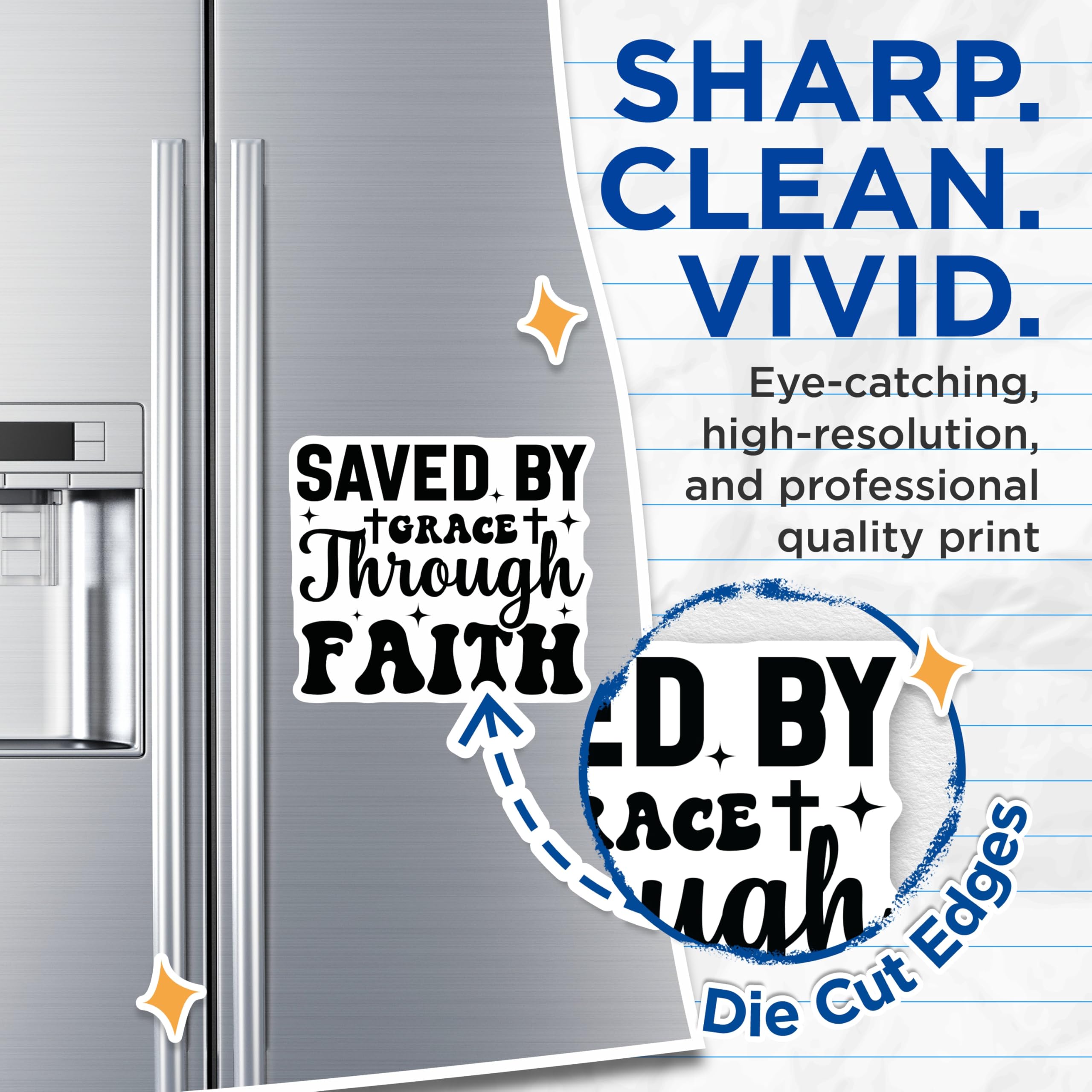 (2 Pack) Saved By Grace Through Faith Magnets - Christian Religious Magnet - Inspirational Scripture Verse Magnets - 5 Inches On Longest Side - Thick Durable Magnet - Made in USA - MAG27623