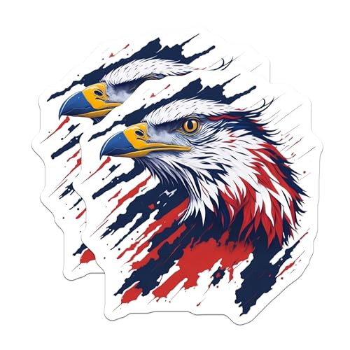 (2 Pack) Bald Eagle Stickers - American Pride - Patriotic Art - 5" On Longest Side - Sticks to Smooth Flat Surfaces - Made in USA - BMCS6759