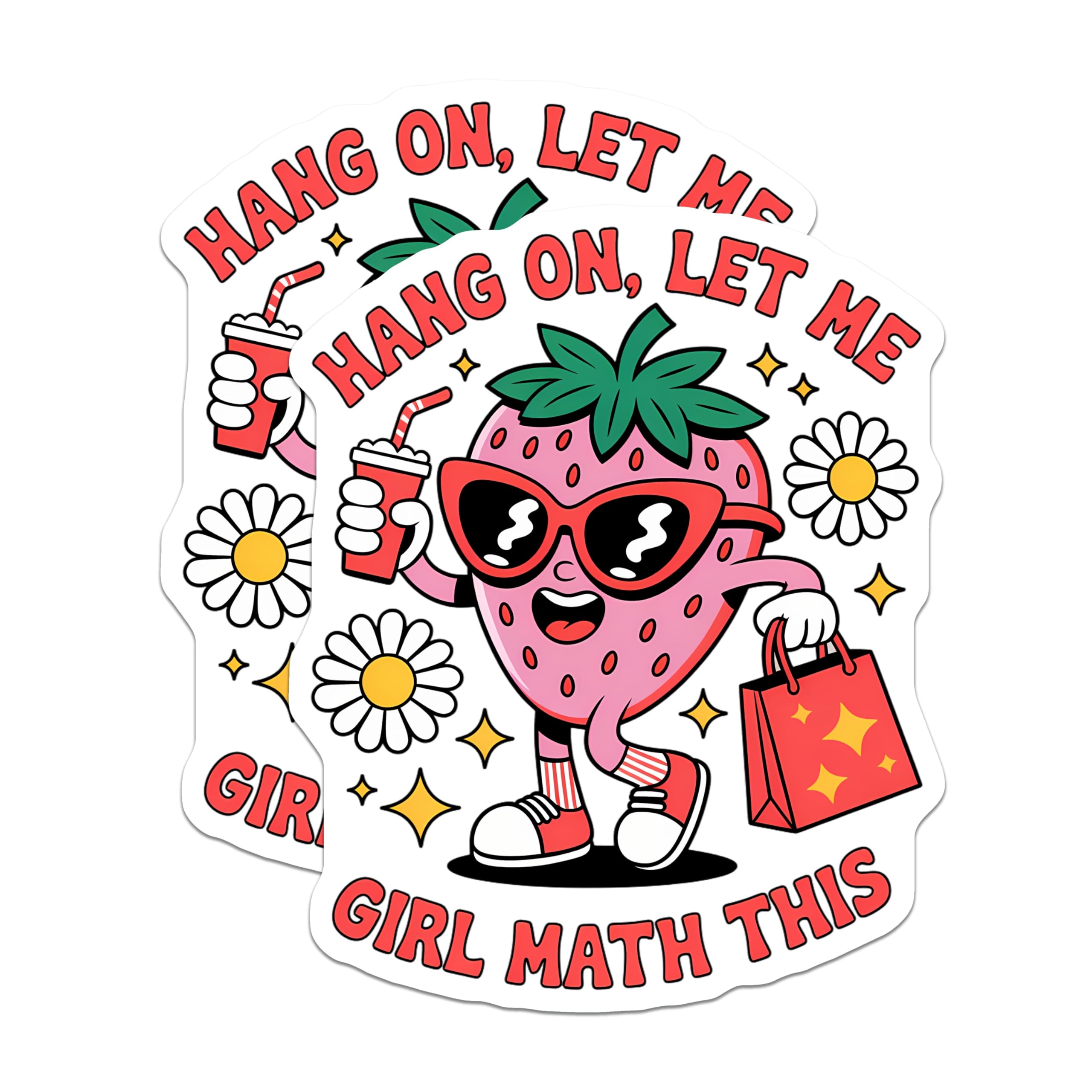 (2 Pack) Girl Math Magnets - Funny Strawberry Quote - Retro Kitchen Decor - Trendy Fridge Magnet - 5 Inches On Longest Side - Thick Durable Magnet - Made in USA - MAG22883