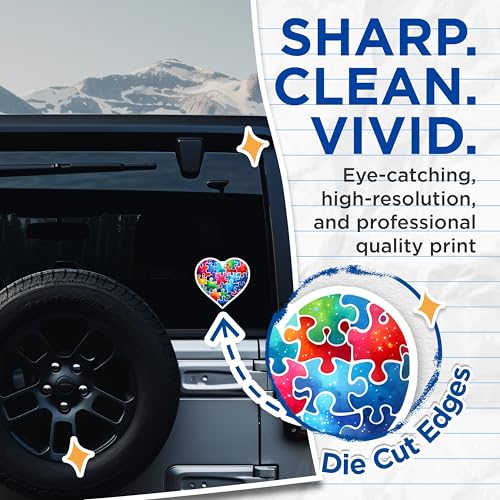 (2 Pack) Heart Puzzle Piece Stickers - Autism Awareness - Colorful Puzzle Heart Decal - 5" On Longest Side - Sticks to Smooth Flat Surfaces - Made in USA - BMCS7888
