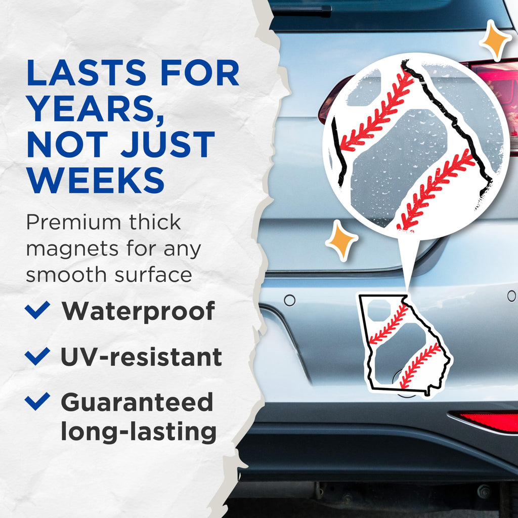 (2 Pack) Georgia Baseball Magnets - State Pride - Sports Fan Decor - 5" On Longest Side - Premium Magnet - for Cars, Refrigerators, Toolboxes, Lockers - Made in USA - MAG18722