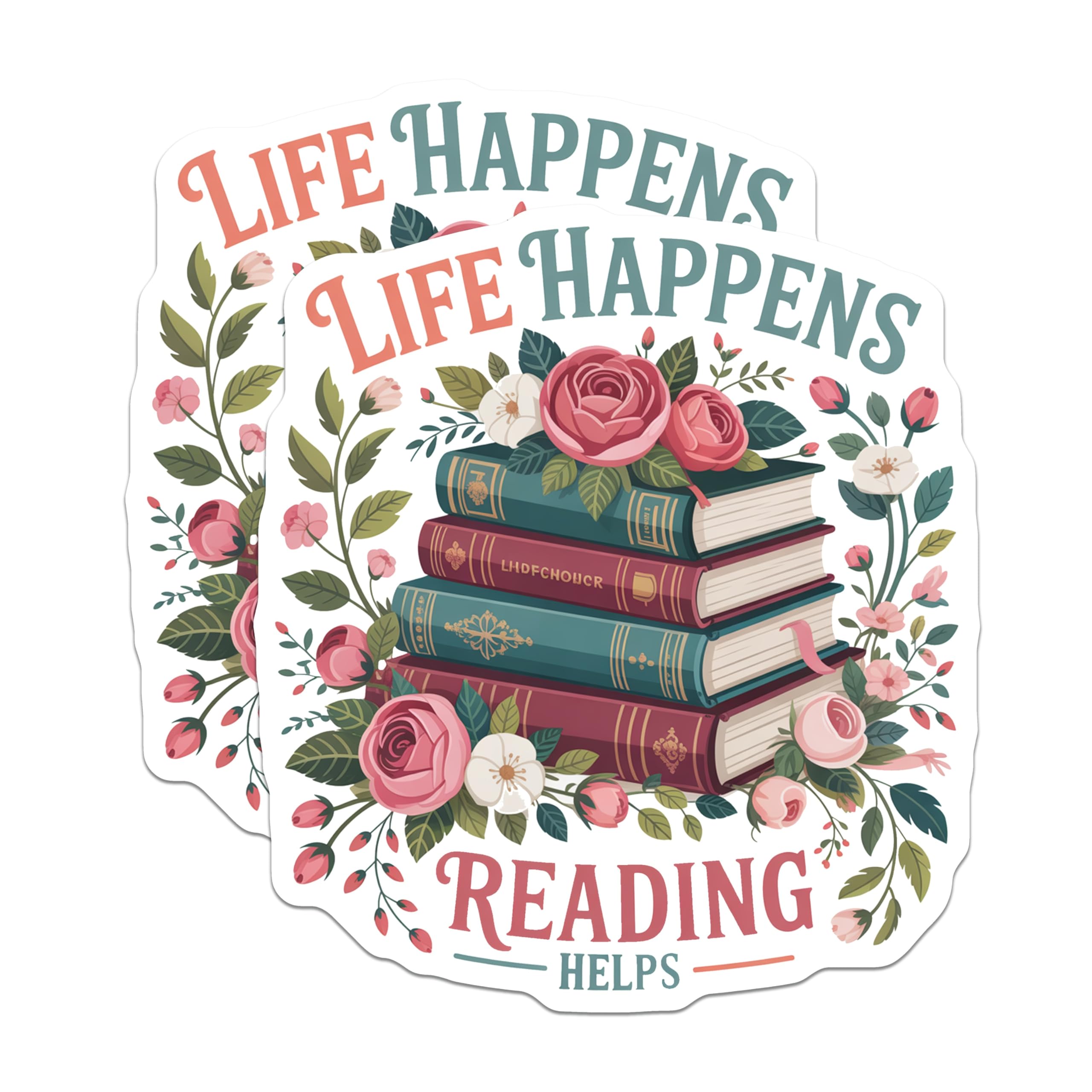 (2 Pack) Book Lover Magnets - Reading Helps - Floral Book Stack Decorative Fridge - 5" On Longest Side - Sticks to Smooth Flat Surfaces - Made in USA - MAG11110