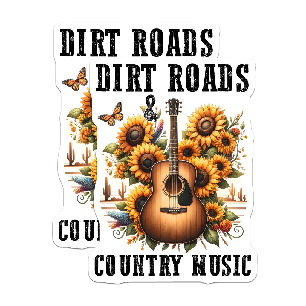 (2 Pack) Country Music Magnets - Guitar Sunflower Design - Dirt Roads Home Decor - 5" On Longest Side - Premium Magnet - for Cars, Refrigerators, Toolboxes, Lockers - Made in USA - MAG15042