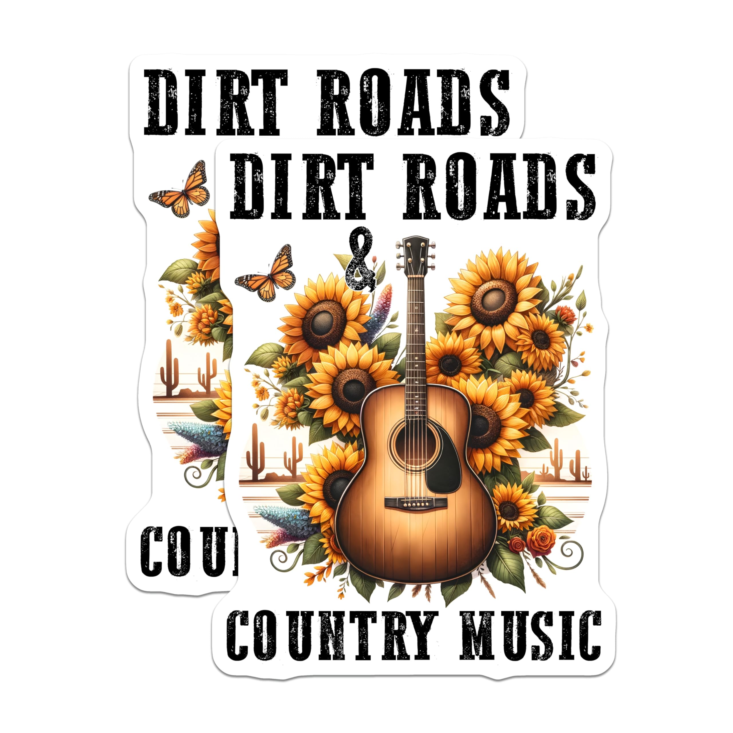(2 Pack) Country Music Magnets - Guitar Sunflower Design - Dirt Roads Home Decor - 5" On Longest Side - Premium Magnet - for Cars, Refrigerators, Toolboxes, Lockers - Made in USA - MAG15042