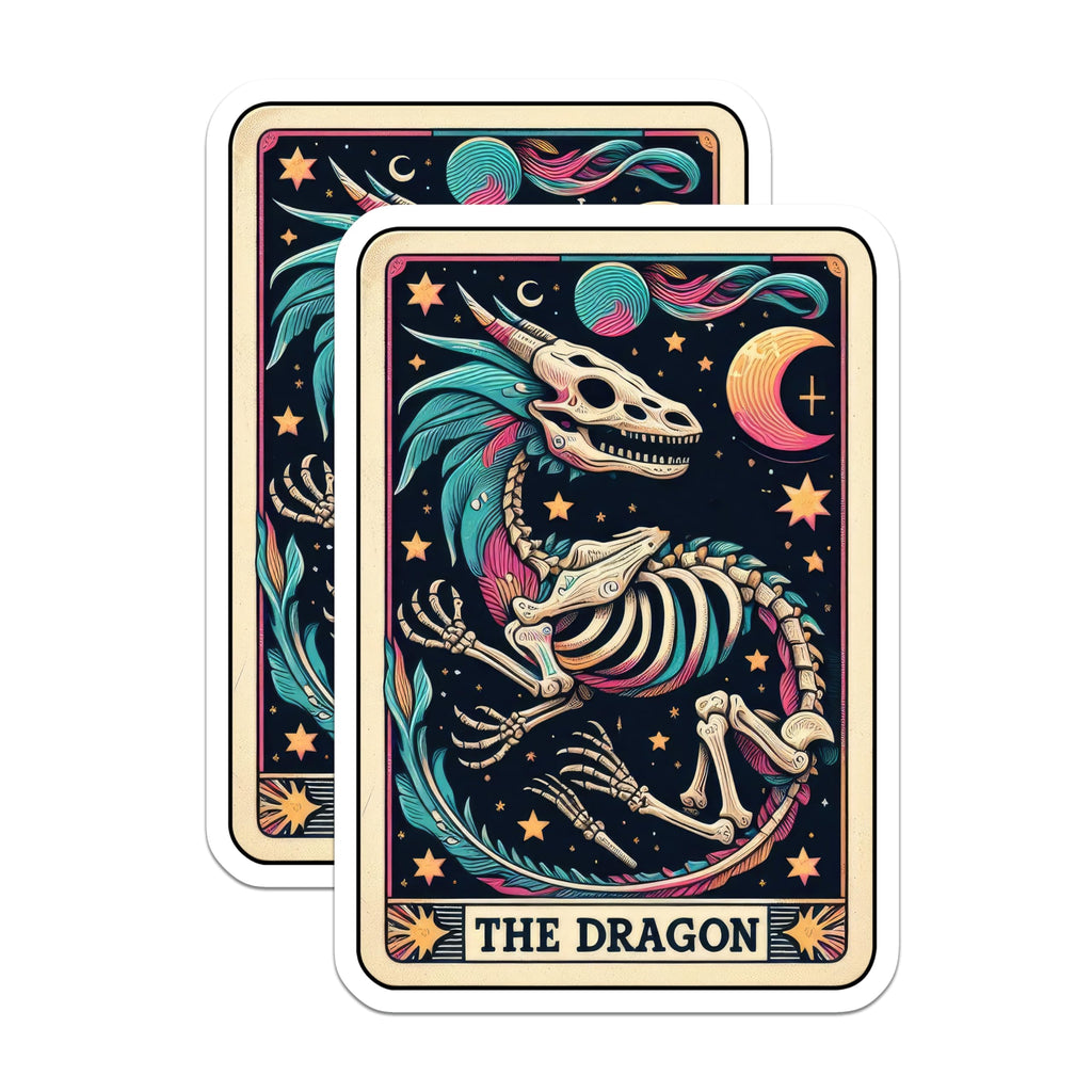 (2 Pack) Dragon Skeleton Magnets - Mystical Tarot Art - Celestial Fantasy Decor - 5 Inches On Longest Side - Thick Durable Magnet - Made in USA - MAG22637