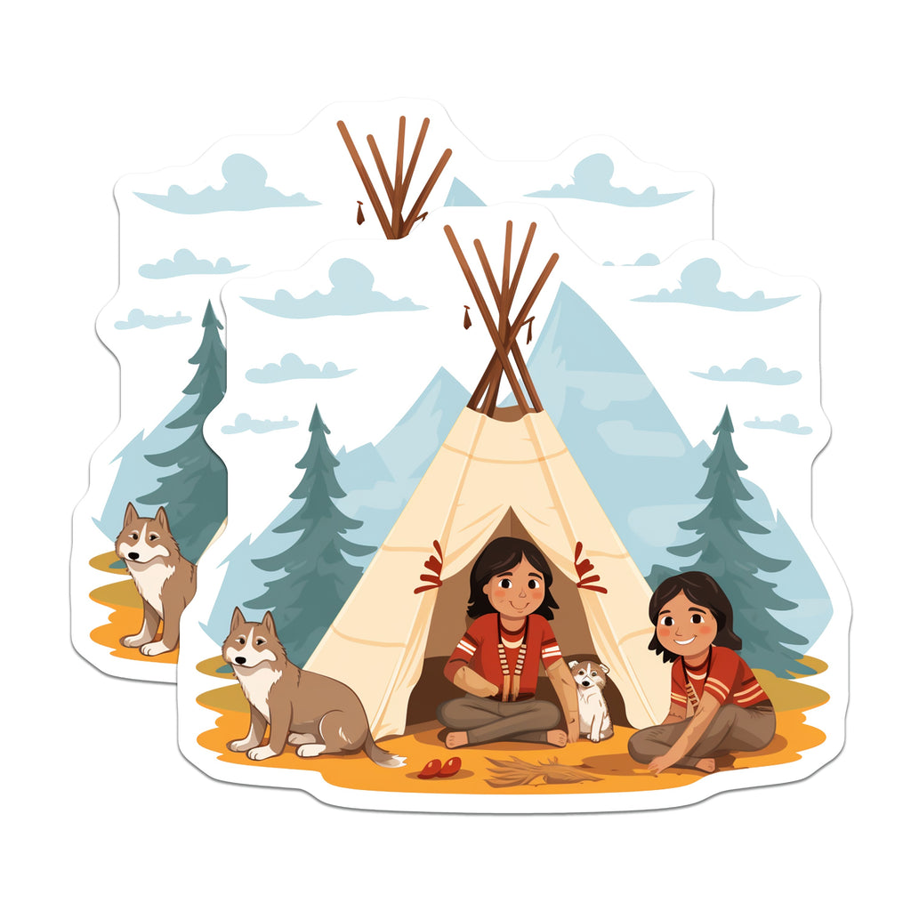 (2 Pack) Children Adventure Camping Magnets - Tipi Husky Dog Decor - Nature Lover Fridge Magnets - 5 Inches On Longest Side - Thick Durable Magnet - Made in USA - MAG39156