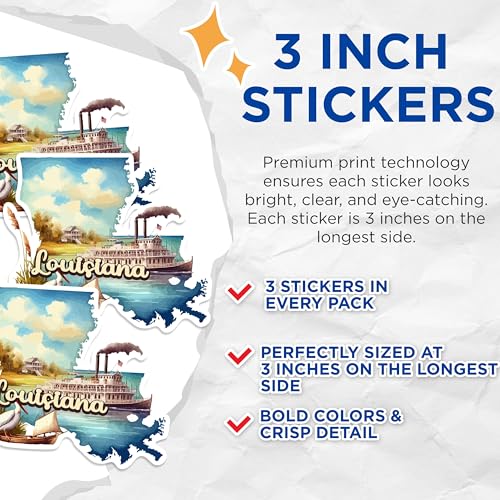 (3 Pack) Louisiana Decals - State Pride - Laptop Decal - 3 Inches On Longest Side - Easy Peel & Apply - Made in USA - 3MCS0141