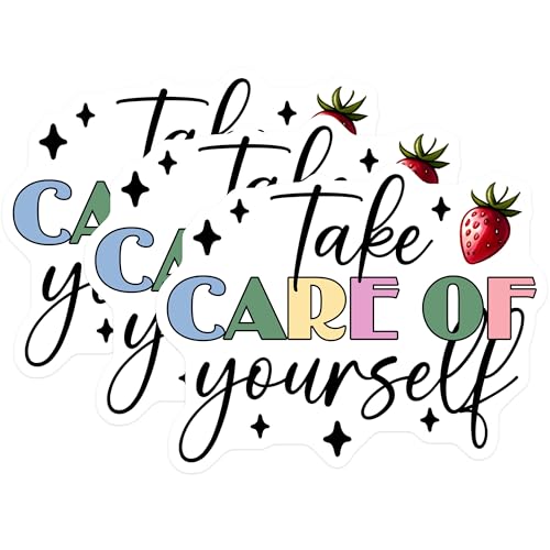 (3 Pack) Take Care of Yourself Decals - Motivational Decals - Strawberry Decal - 3 Inches On Longest Side - Easy Peel & Apply - Made in USA - 3MCS7009