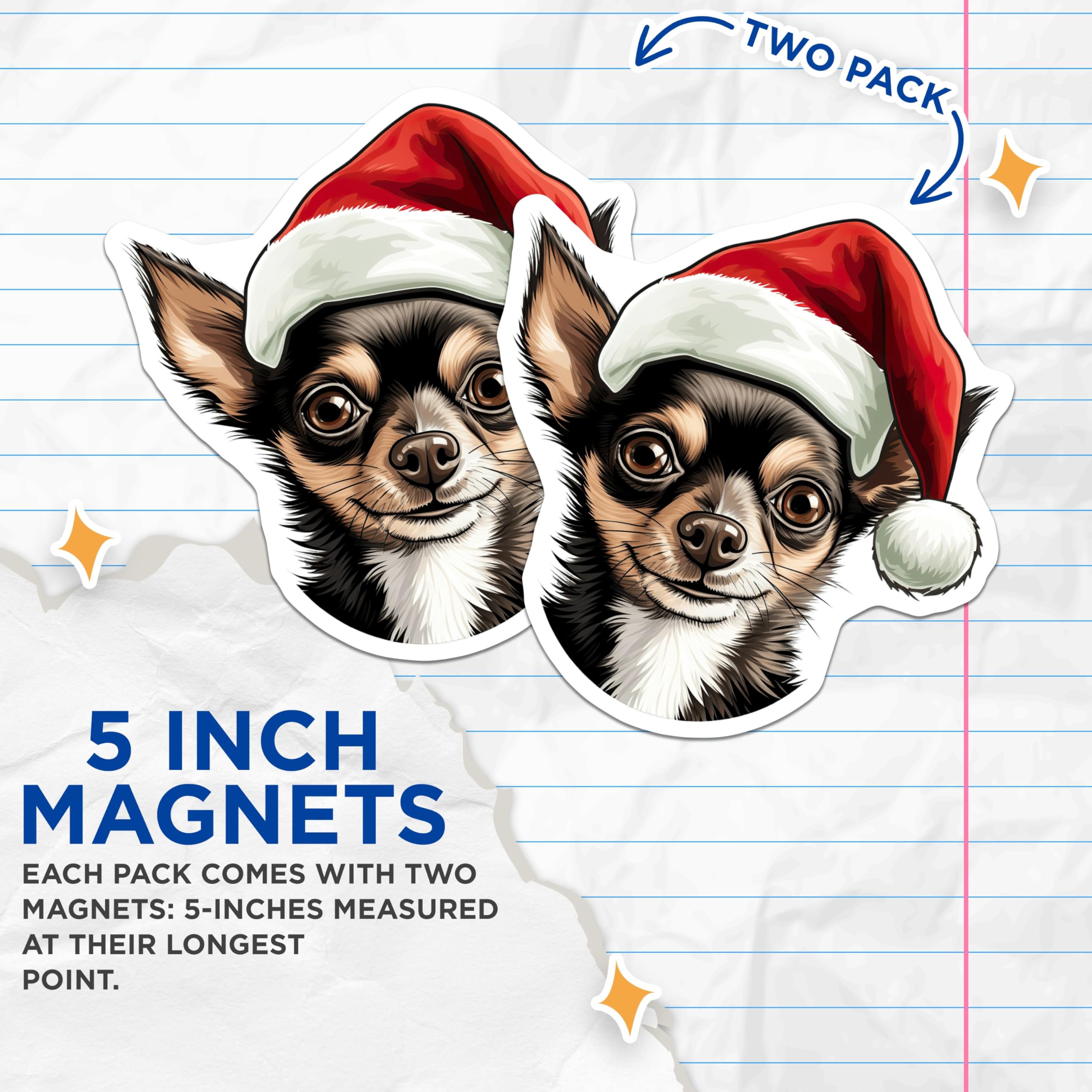 (2 Pack) Chihuahua Christmas Magnets - Santa Hat Dog Magnet - Pet Lover Holiday Decor - 5 Inches On Longest Side - Thick Durable Magnet - Made in USA - MAG25220